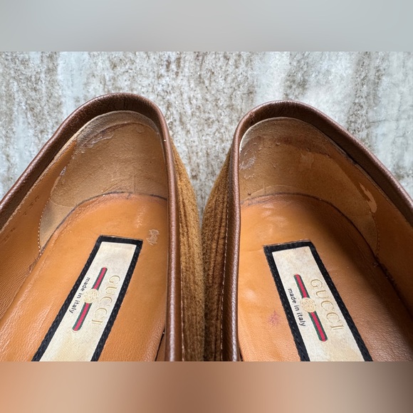 GUCCI Brown Corduroy Web Gold Horsebit Slip On Loafers 8.5 / 9 Moccasins $1000 - Picture 10 of 16